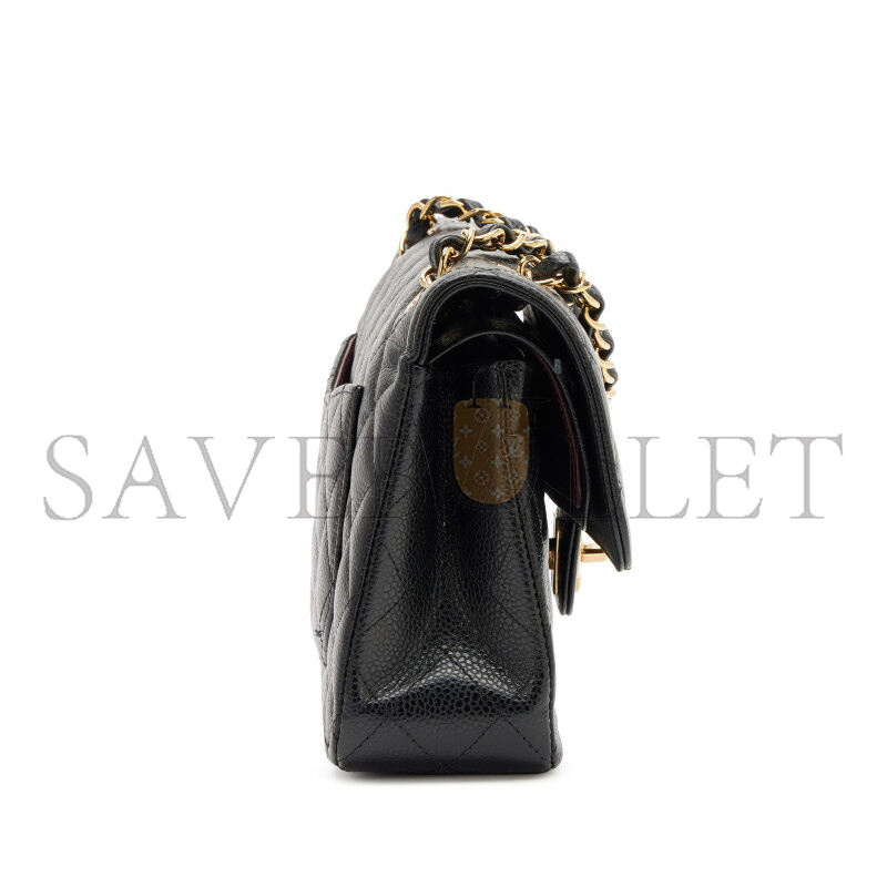 CHANEL MASTER BLACK QUILTED CAVIAR SMALL CLASSIC DOUBLE FLAP BAG GOLD HARDWARE A01113 (23*14.5*6cm)